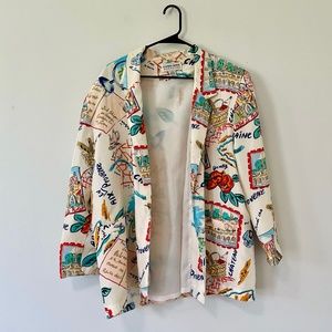 Vintage 90s Carol Horn Workshop Silk Printed Jacket Size L
